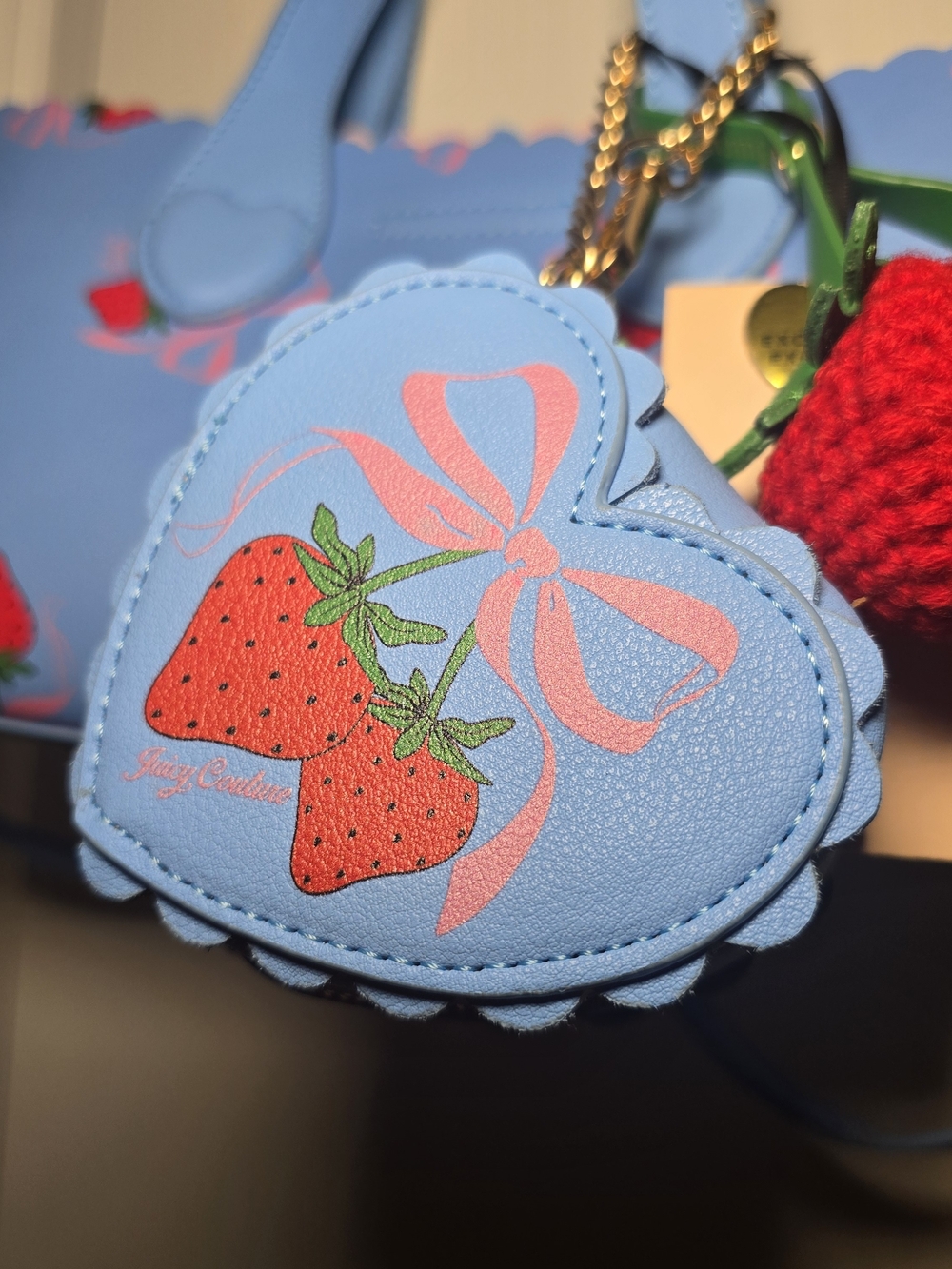 🍓 Juicy Couture Sweet Strawberry Mini Tote W/ Coin Pouch Blue New With Tags - Picture 2 of 5